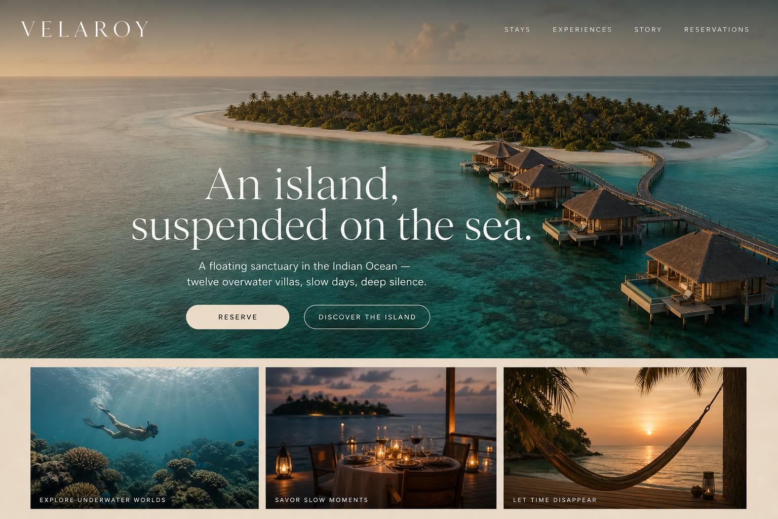Velaroy Floating Resort — website by KOROOTS Studio
