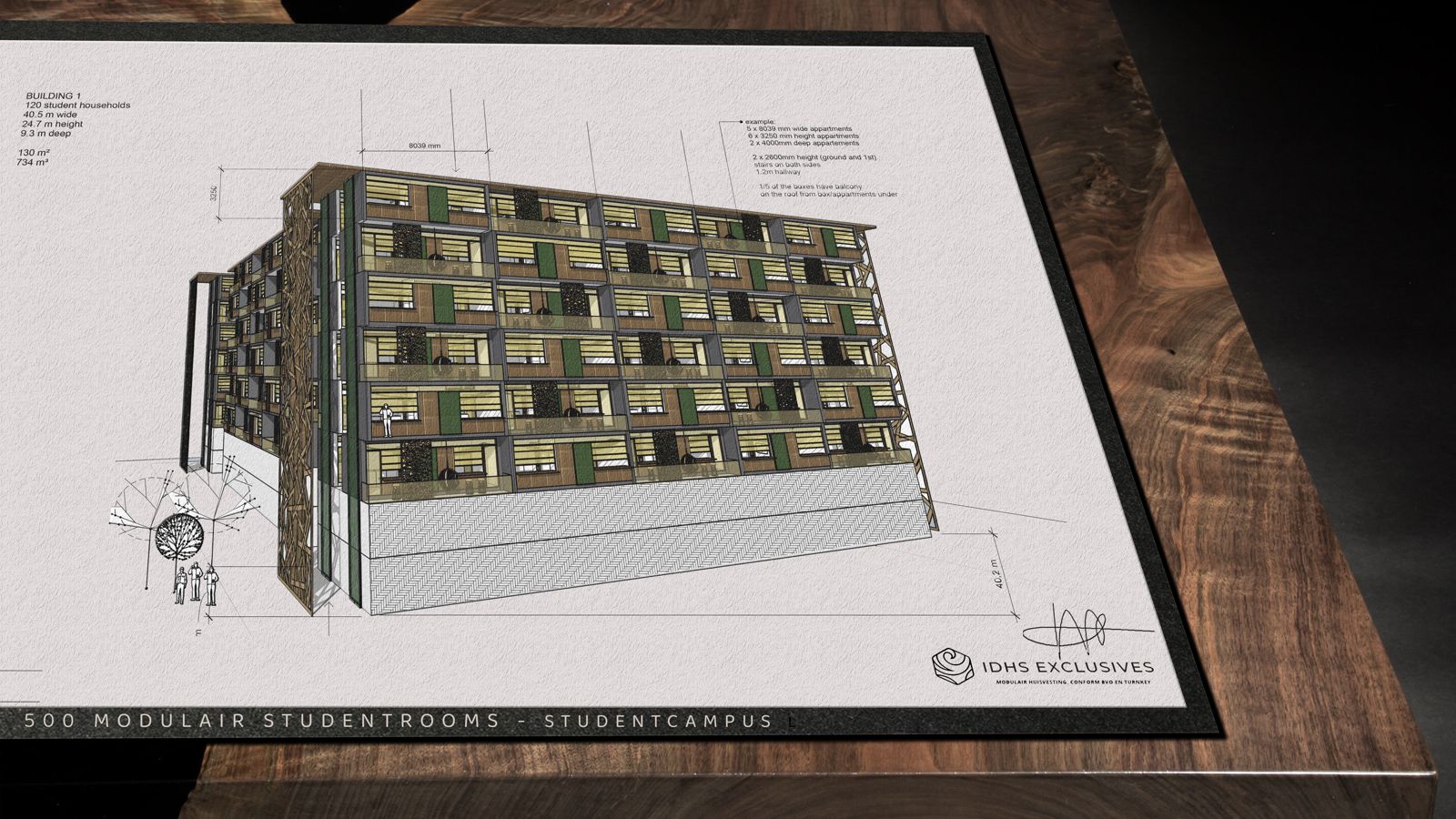 IDHS Exclusives — 500 modular student rooms campus building render presentation